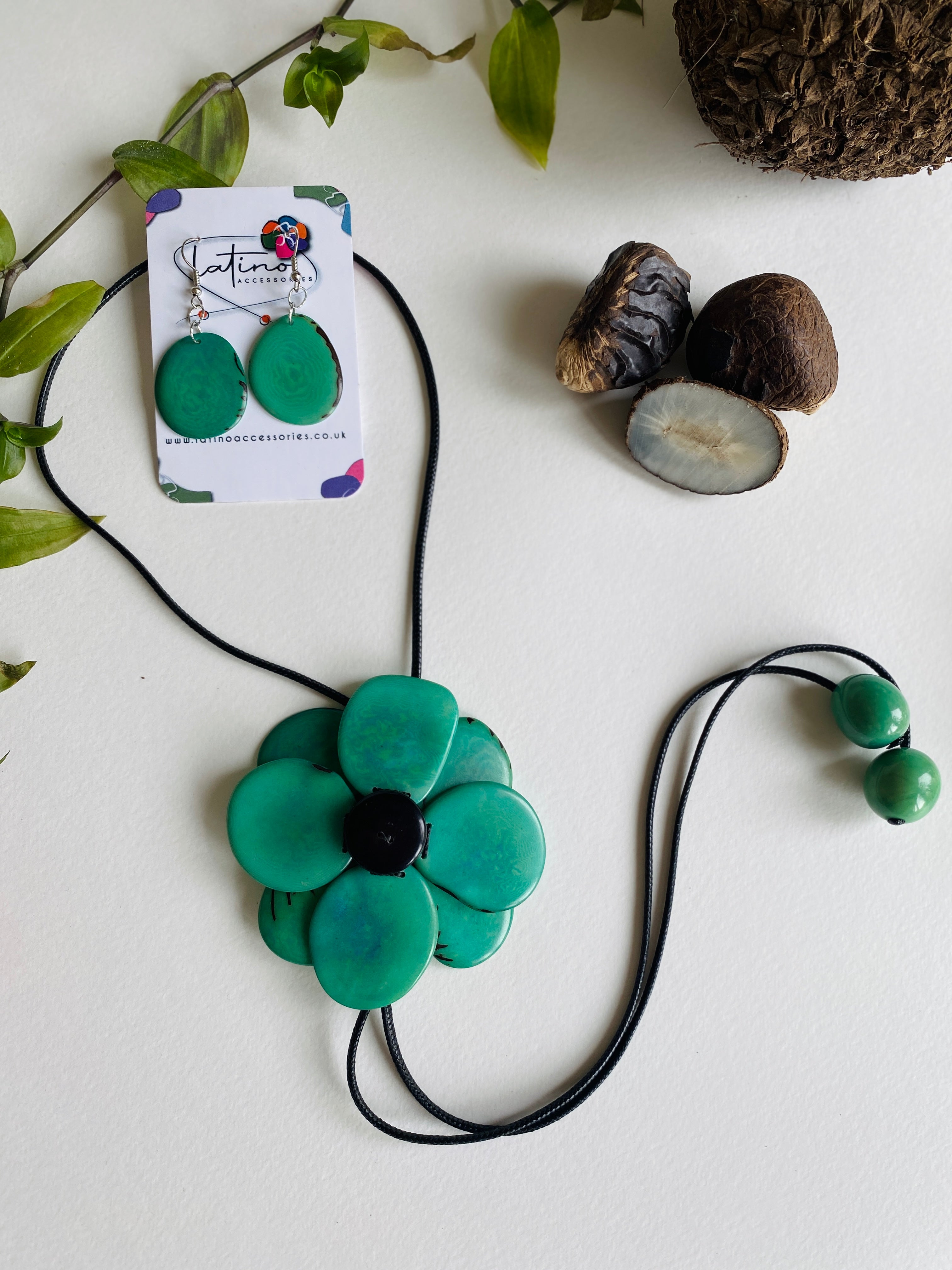 Margarita Tagua Necklace Set - Sea green